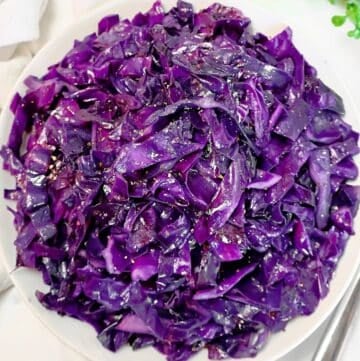 Sautéed Red Cabbage ~ An easy, colorful, and budget-friendly side dish with crisp red cabbage, pan-fried with simple seasonings.