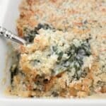 Cheesy Collard Greens Gratin ~ Easy vegetarian casserole with tender collard greens in a rich, creamy sauce made with two kinds of cheese, topped with crispy breadcrumbs.