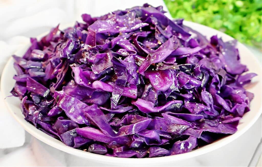 Sautéed Red Cabbage ~ An easy, colorful, and budget-friendly side dish with crisp red cabbage, pan-fried with simple seasonings.