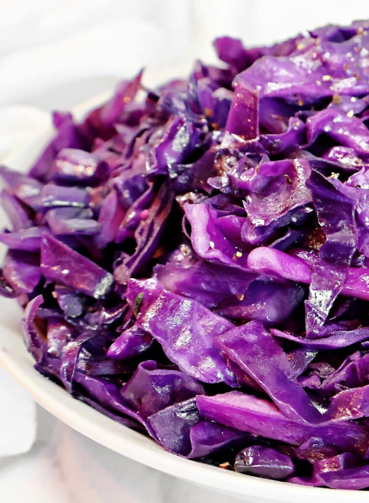 Sautéed Red Cabbage ~ An easy, colorful, and budget-friendly side dish with crisp red cabbage, pan-fried with simple seasonings.