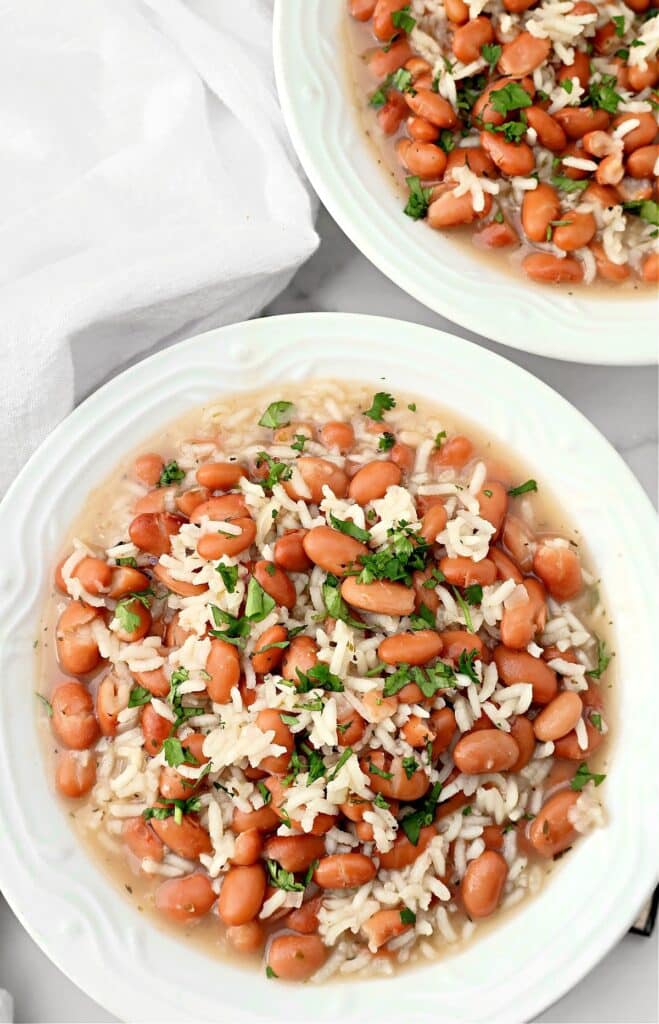 Pinto Bean and Rice Soup ~ Simple and satisfying, this soup combines tender beans, fluffy rice, and fragrant herbs for a cozy meal.