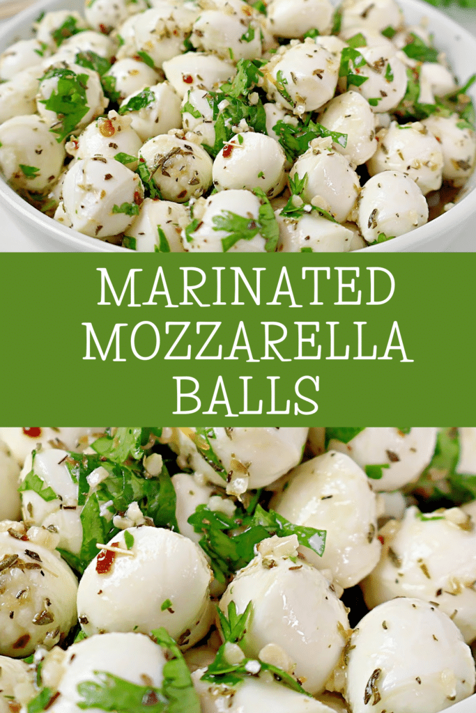 Marinated Mozzarella Balls ~ Fresh mozzarella pearls marinated in a blend of olive oil, herbs, and garlic.