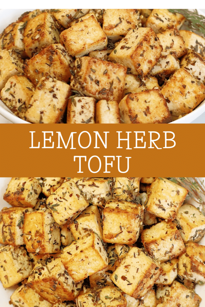 Lemon Herb Tofu ~ Golden-brown tofu marinated in zesty lemon juice, Dijon mustard, garlic, and herbs, then pan-fried to crispy perfection. Easy vegan recipe!