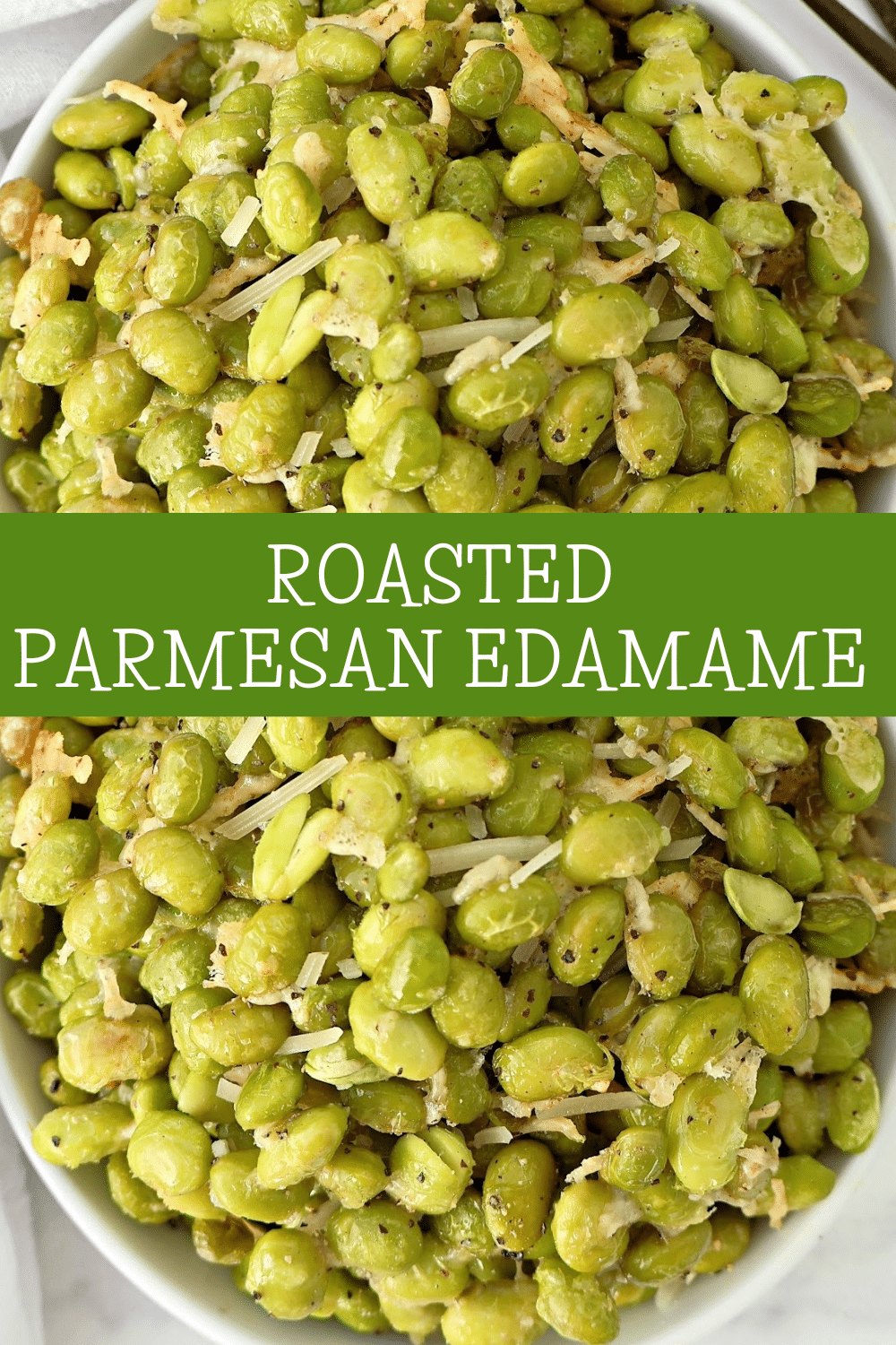 Roasted Edamame with Parmesan ~ Edamame beans coated in a savory blend of Parmesan, garlic, and olive oil, then roasted to perfection. via @thiswifecooks