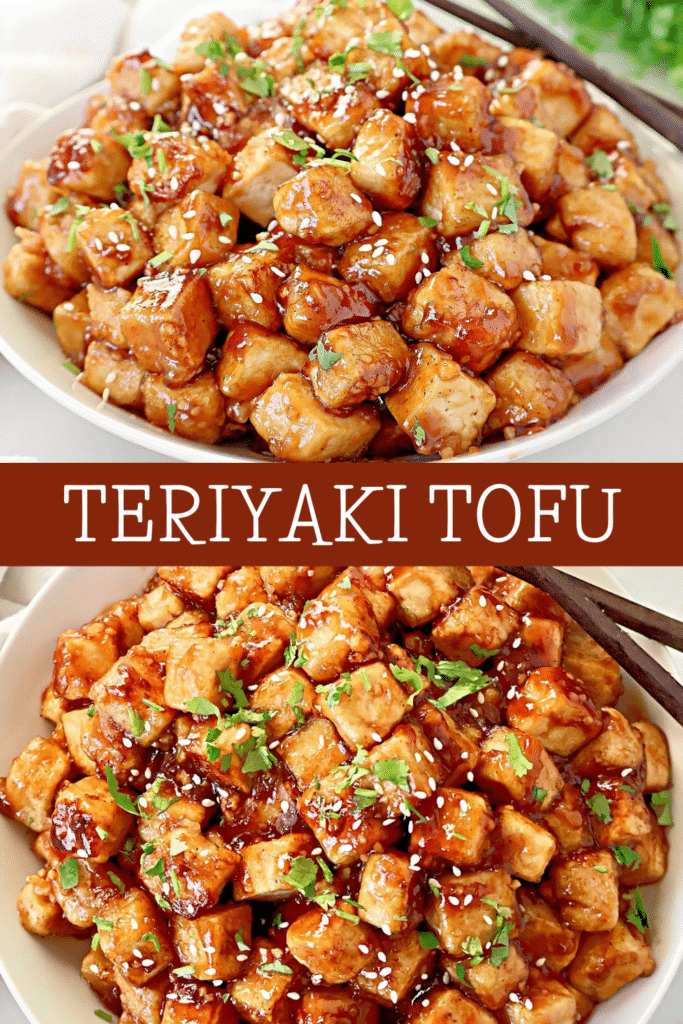 Teriyaki Tofu ~ Crispy tofu coated in a savory and slightly sweet homemade teriyaki sauce. Easy vegan and vegetarian dinner.