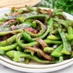 Mexican Peppers and Onions ~ Charred bell peppers and sweet onions seasoned with Mexican oregano and garlic salt - perfect for fajitas or burrito bowls!