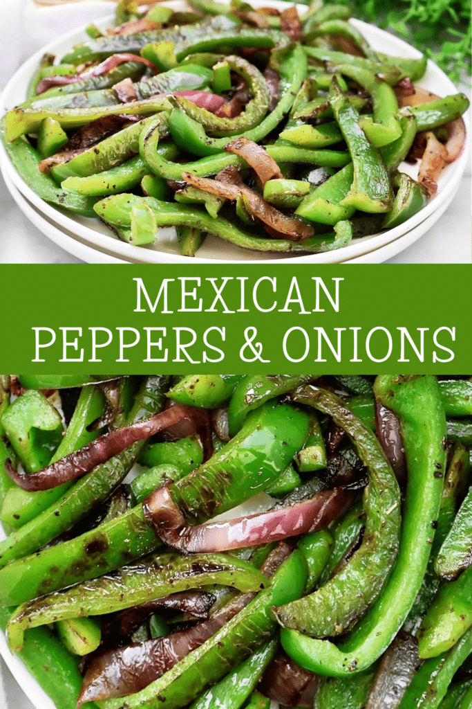 Mexican Peppers and Onions ~ Charred bell peppers and sweet onions seasoned with Mexican oregano and garlic salt - perfect for fajitas or burrito bowls!