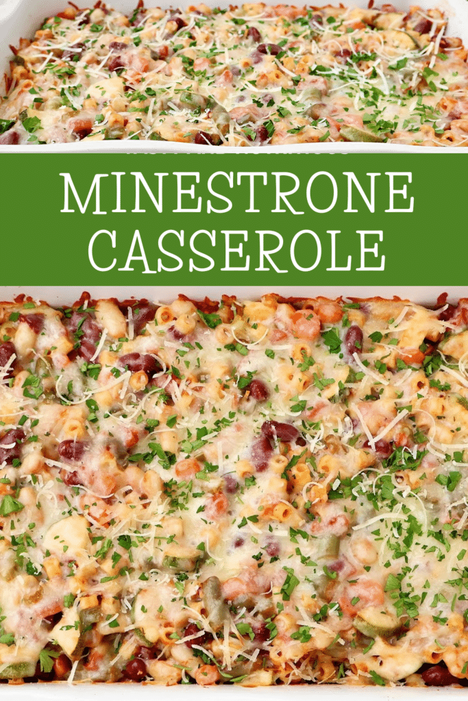 Minestrone Casserole ~ All the comforting flavors of minestrone soup in a hearty baked pasta casserole! Vegetarian or Vegan.