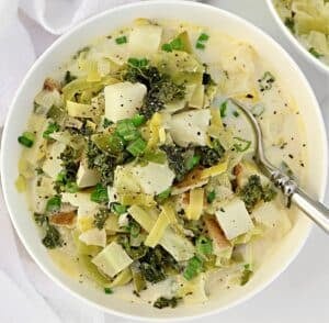 Colcannon Soup - Irish potato soup with hearty greens simmered in a rich, herb-infused broth. Easy one-pot meal for St. Patrick’s Day!