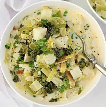 Colcannon Soup - Irish potato soup with hearty greens simmered in a rich, herb-infused broth. Easy one-pot meal for St. Patrick’s Day!