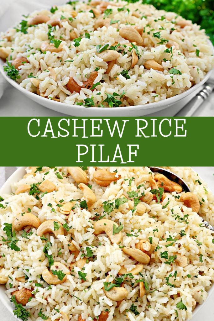 Cashew Rice Pilaf ~ Fluffy rice and crunchy cashews - a easy side dish ready to serve in under 30 minutes! Vegetarian and Vegan.