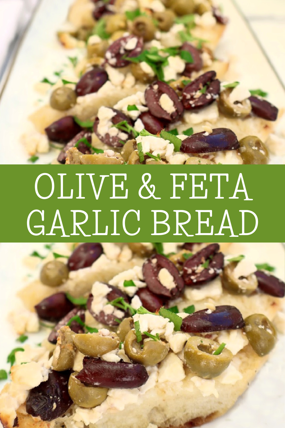 Olive and Feta Garlic Bread is packed with briny olives, creamy feta, and Greek-seasoned garlic butter on a crisp, golden baguette. Easy to bake and ready to serve in minutes. via @thiswifecooks