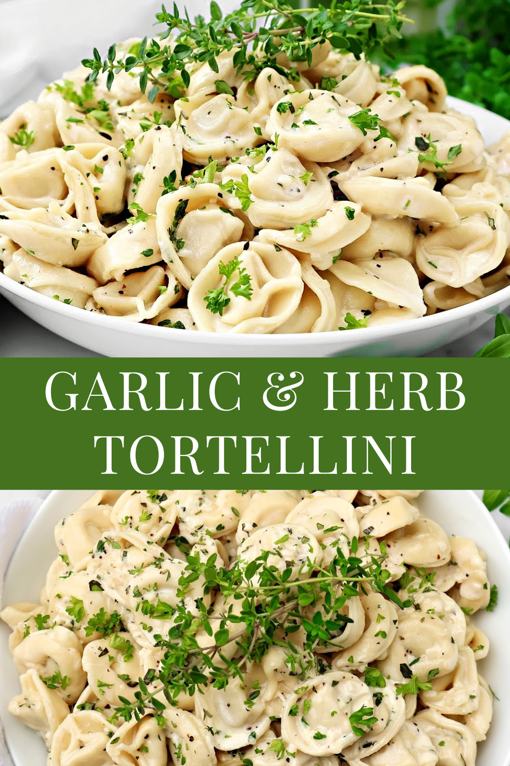 Creamy Garlic Herb Tortellini with cheese-filled pasta, a buttery garlic cream sauce, and chopped fresh herbs is easy to make and ready in minutes! via @thiswifecooks