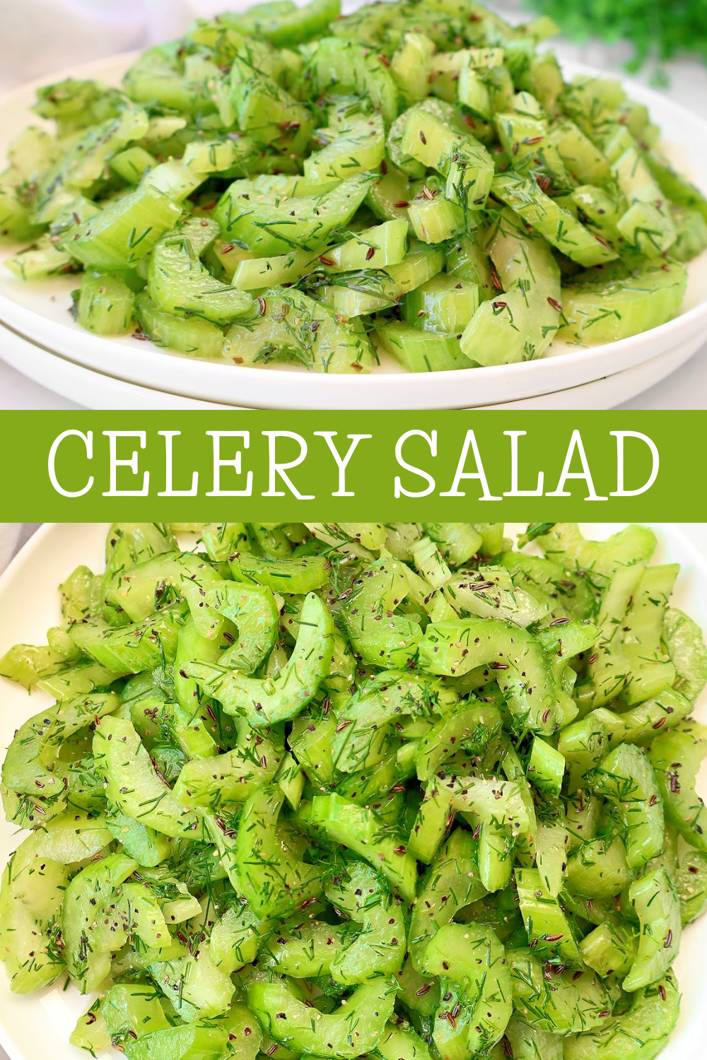 Celery Salad with fresh herbs and a simple vinaigrette. See the recipe card for step-by-step instructions to make this light and refreshing side dish. Naturally vegan and perfect for using leftover celery!  via @thiswifecooks