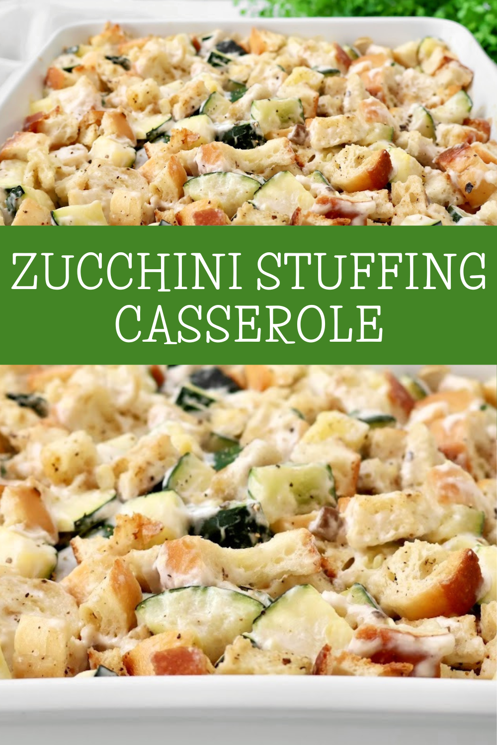 Zucchini Stuffing Casserole is a hearty, vegetable-forward twist on classic stuffing with roasted zucchini, seasoned bread cubes, and a creamy mushroom sauce. Get the full recipe with step-by-step instructions for this vegetarian stuffing recipe and a printable recipe card at thiswifecooks.com. Vegetarian or Vegan. via @thiswifecooks